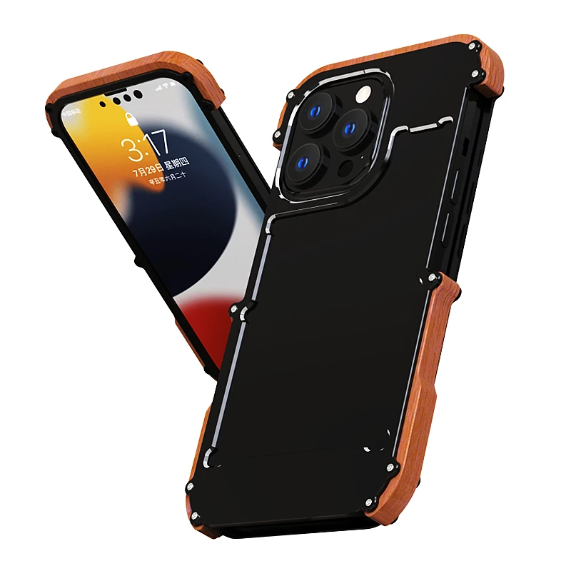 

Роскошный Металлический Элегантный Деревянный чехол-бампер для iPhone 14 13 12 11 Pro Max Mini X XR XS Max 6S 7 8 Plus, противоударный Деревянный чехол