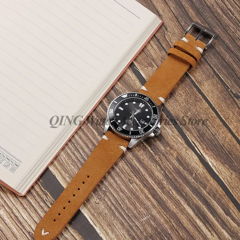 Vintage Blue & Brown Suede and Leather Watch Strap with Quick Release