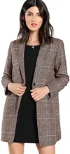 Women's Lapel Collar Coat Long Sleeve Plaid Blazer Outerwear