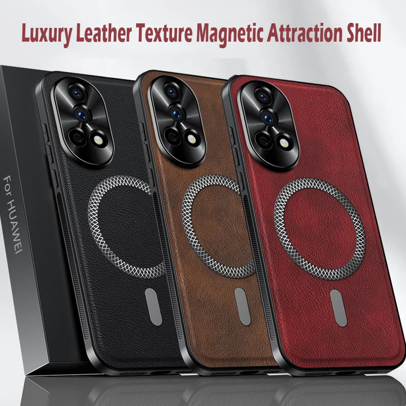 Premium PU Leather Shockproof Phone Case with Magnetic Ring & Lens Protection