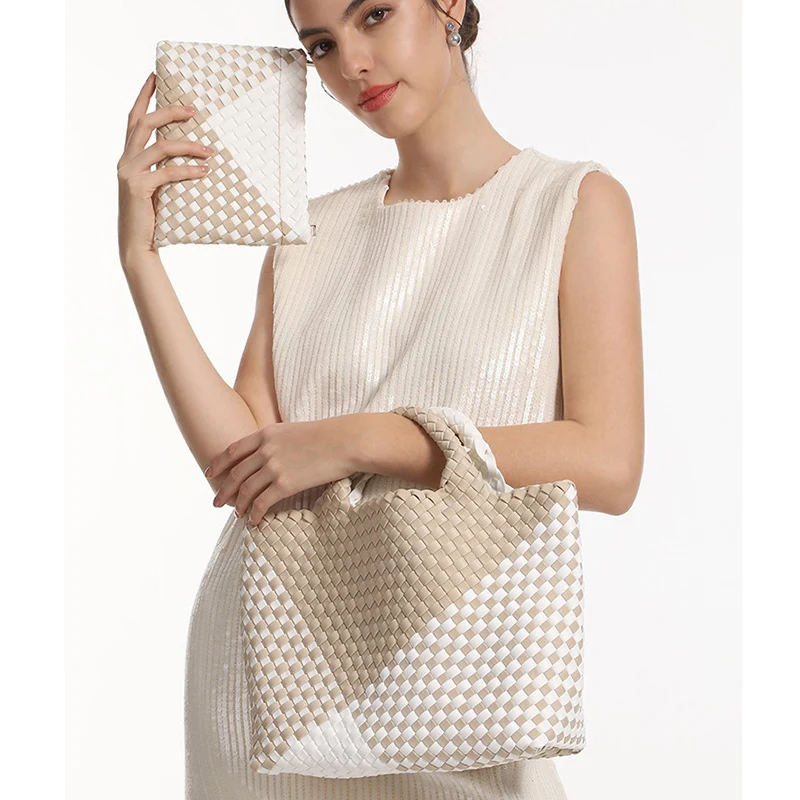

Woven Bag for Women Fashion Vegan Leather Tote Bag Soft No Seasonality Color Block Hand-woven Handbag Purse Crossbody Set Bags
