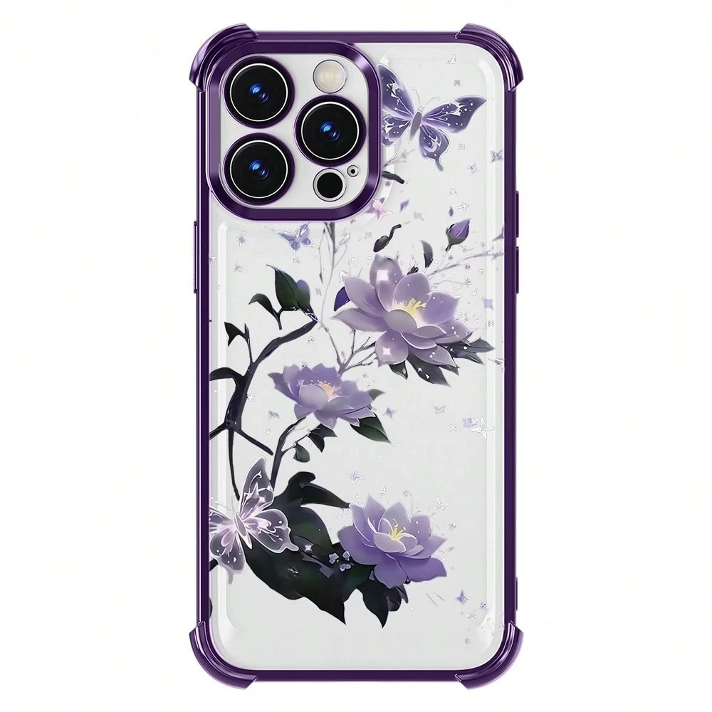 Elegant Electroplated Transparent Phone Case with Floral Design