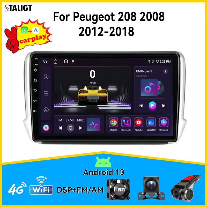 Car Audio Carplay Android Auto Wireless Radio Dsp Subwoofer Per Peugeot 208 2008 2012-2018 Autoradio Player Multimedia Player
