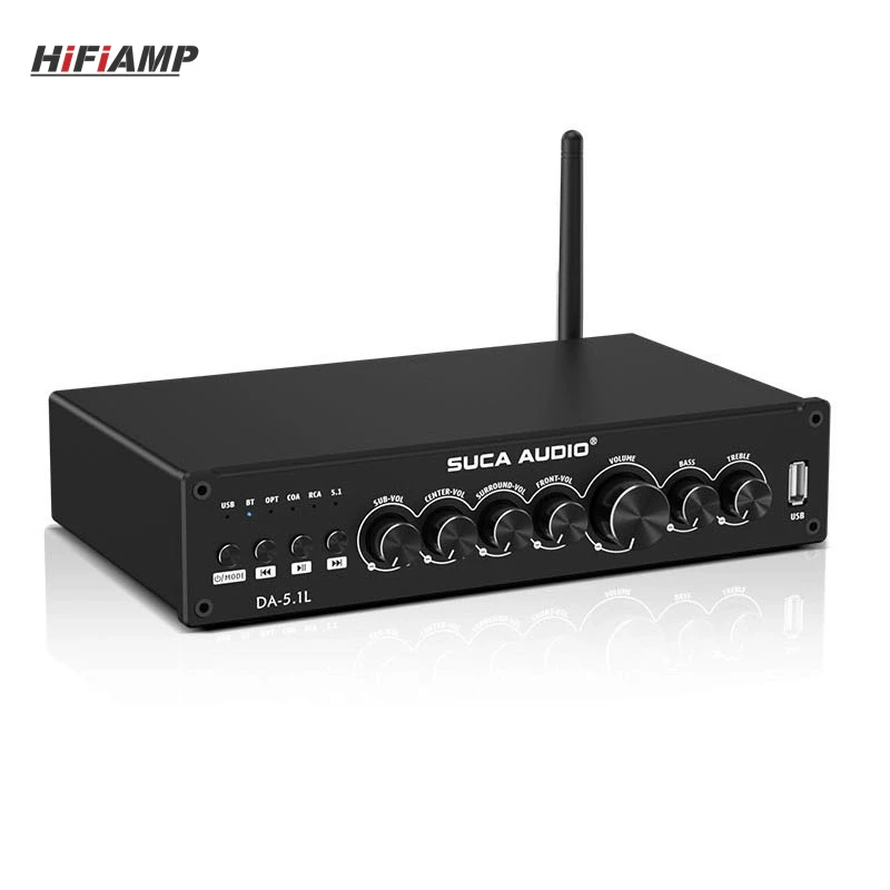 SUCA 오디오 DA-5.1L 블루투스 5.0 고출력 USB 전문 파워 앰프 HiFi 5.1 채널 홈시어터