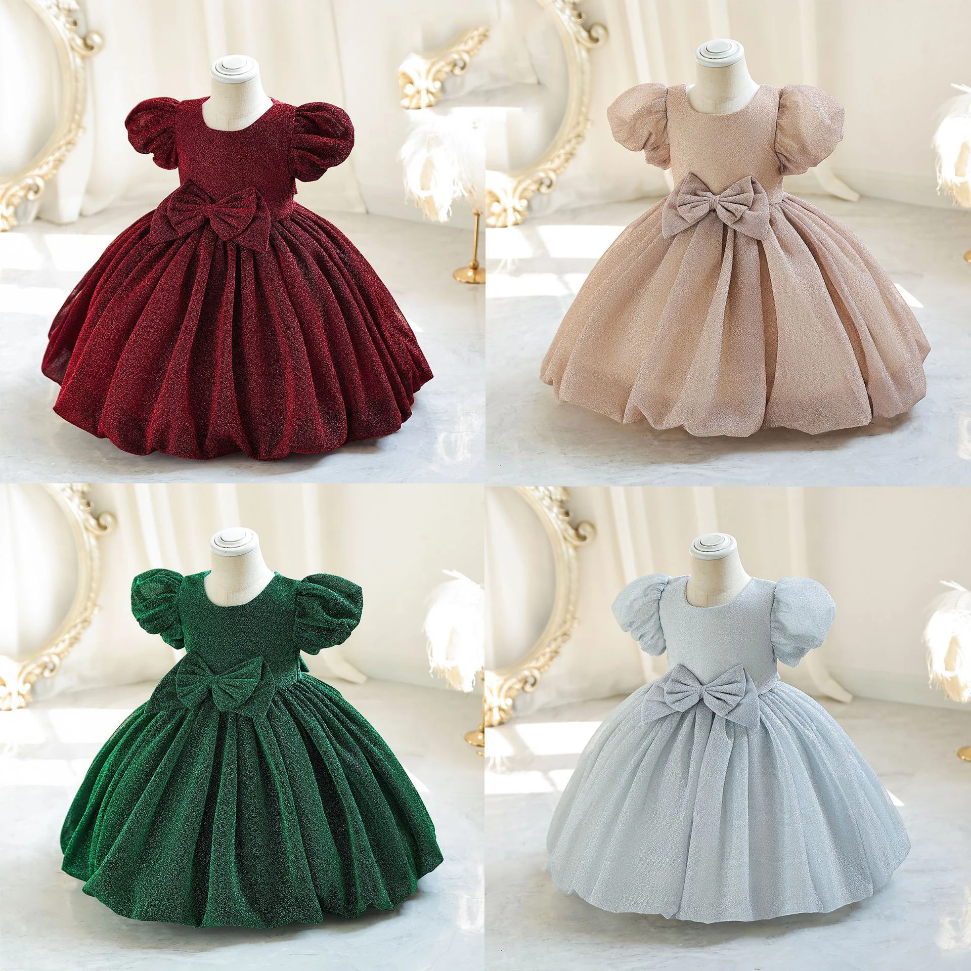 Annabelle Girl Kid Dress Princess Dress Puffy Bow Flower Girl Dresses For Wedding Party Vestidos Para Nias Muslimex