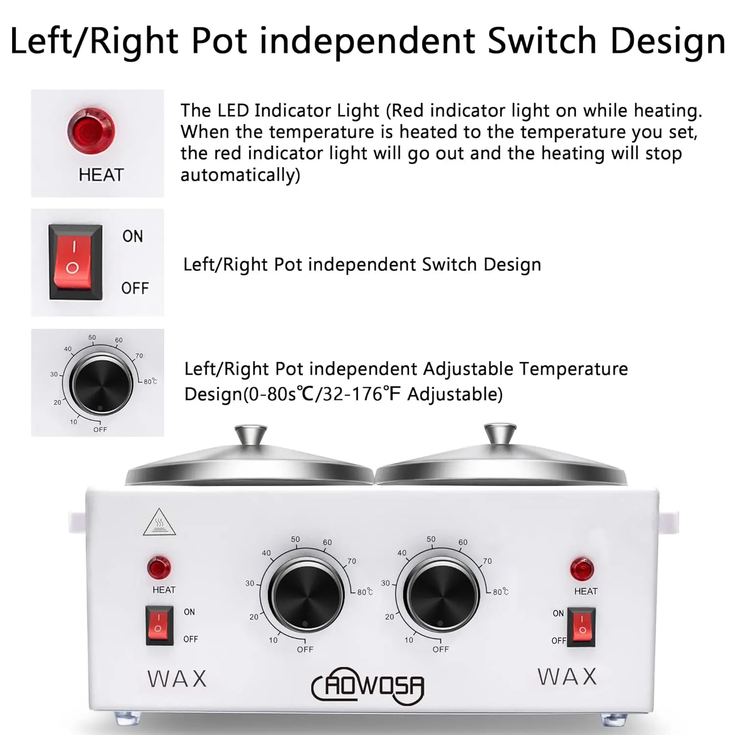 Electric Wax Heater Machine for Hair Removal, Dual Wax Pot Paraffin Facial Skin Body SPA Salon