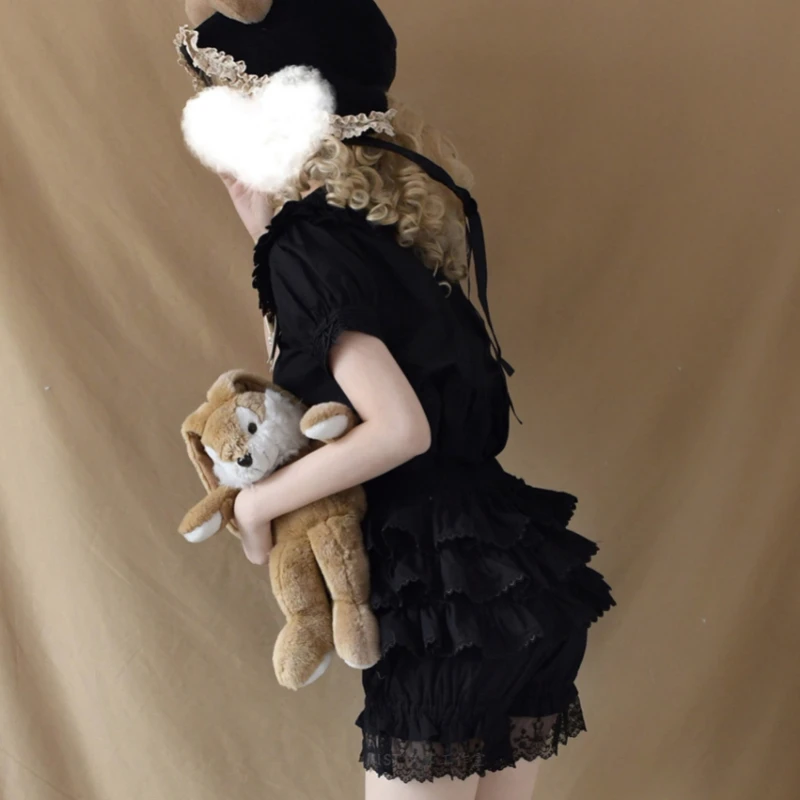 Victorian Gothic Lolita Safety Shorts Women Sweet Lace Ruffles Cotton Tiered Underwear Short Pants Girls Vintage Kawaii Bloomers Safety Shorts Safety Pants
