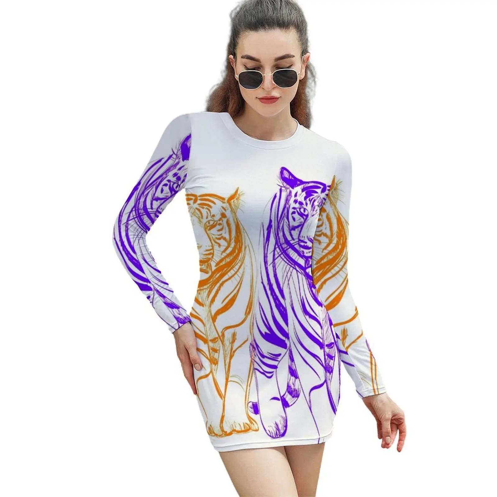 

Tigers Purple and Orange Long-Sleeved Sheath Dress Women's summer long dress clothes evening dress