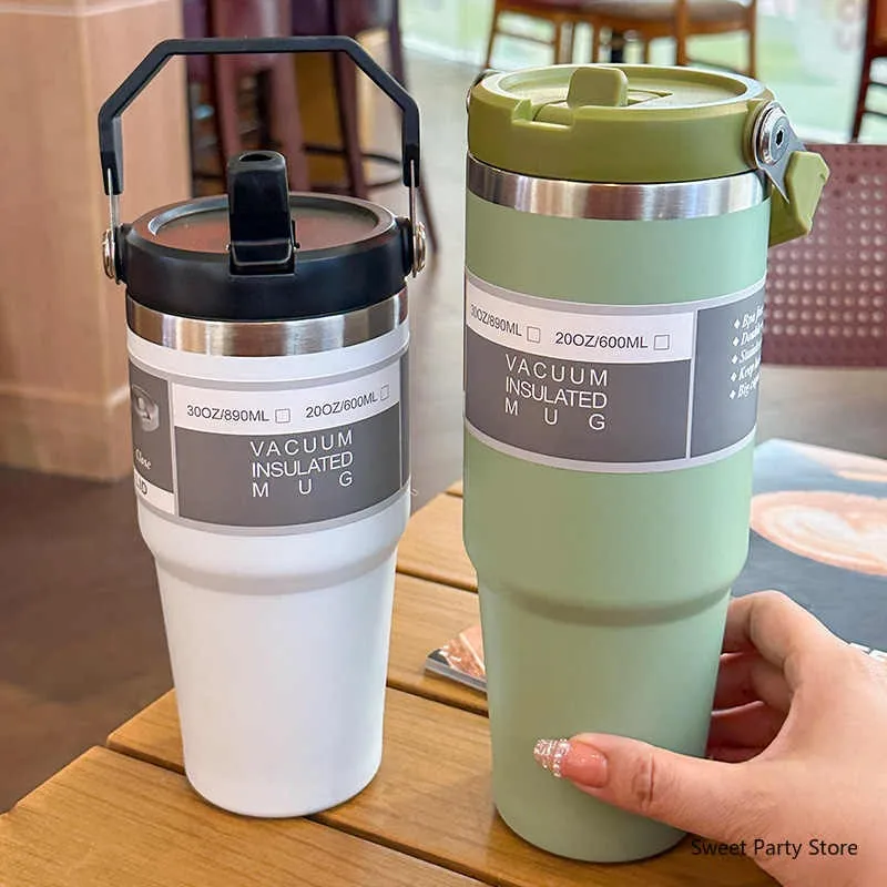 20oz/30oz Stainless Steel Thermos Mug With Straw Keeps Cold and Heat Thermal Mug Tumbler Outdoor Sports Thermal Water Bottle 4