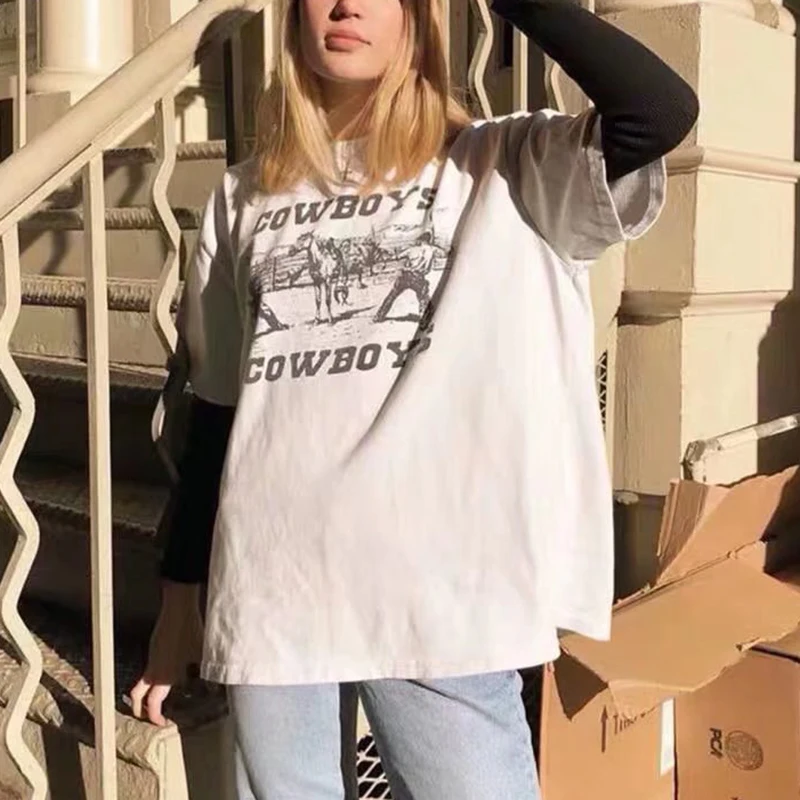 

Футболка женская свободного кроя с коротким рукавом, винтажный хлопковый топ с надписью, Повседневная Уличная одежда в стиле оверсайз, лето 2023