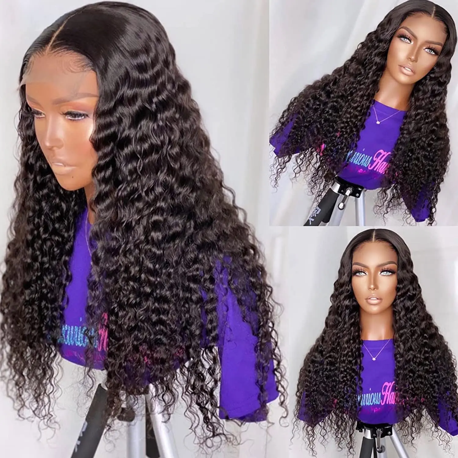 Peruca de Cabelo Fechamento do Laço Natural para as Mulheres Remy Malaio Onda Profunda hd Peruca Cabelo Humano Cor Pré Arrancadas 4x4 7 Online shopping