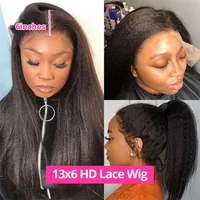 Perruque Lace Front Wig Naturelle Bouclée, Cheveux Crépus Lisses, Yaki, 13x4, Pre-Plucked, Transparent HD, pour Femme 3