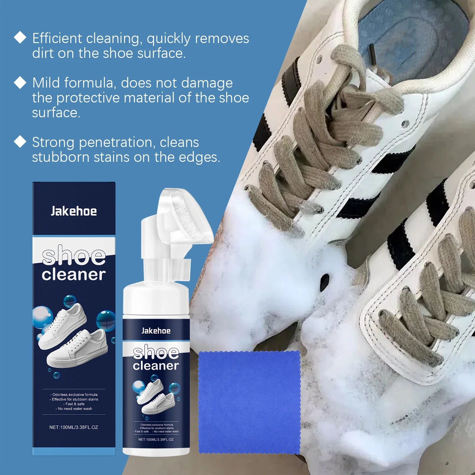 White Shoe Cleaner Gentle non-injurious no-rinse cleaner for cleaning dust stains yellowing edges of shoes