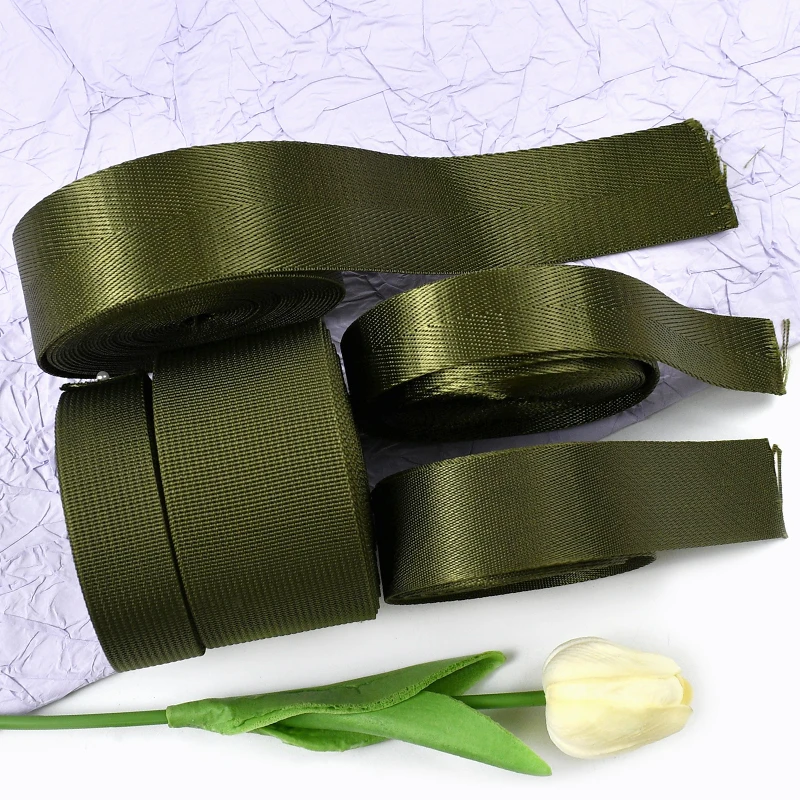 Durable Army Green Nylon Webbing Strap for DIY Projects and Accessories