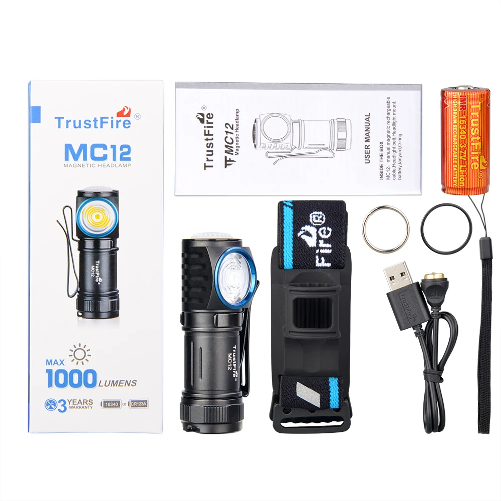 트러스트파이어 MC12 1000LM, LED 헤드라이트 충전식 헤드램프 방수 헤드 토치