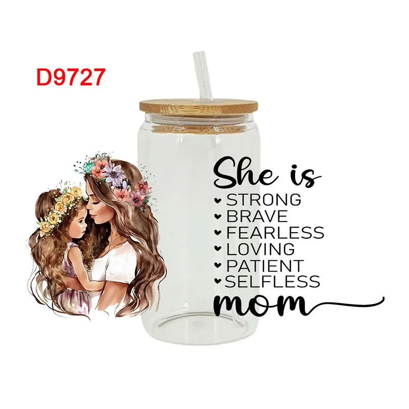 3D UV DTF Transfers Stickers Cup Wraps Printed for DIY Glass Ceramic Metal Leather Mother's Day 16oz D9526