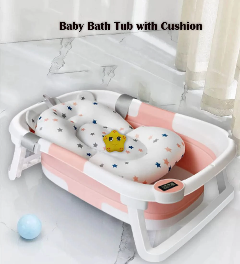 Collapsible Baby Bathtub with Digital Thermometer, Safety Heat Sensor