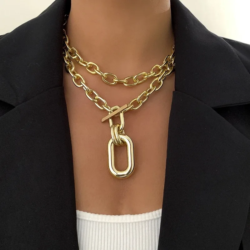 Exaggerate Big Double Layer Metal Chain Choker Necklace for Women Men Trendy Elegant Chunky Neck Chains Accessories Jewelry