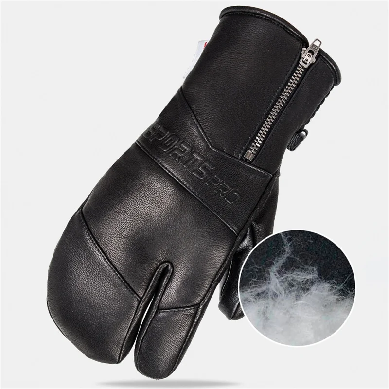 New Winter Ski Gloves Goatskin Leather Mittens Snowboard Gloves Waterproof Plus Velvet Warm Men's and Women's Cold-proof Gloves 4