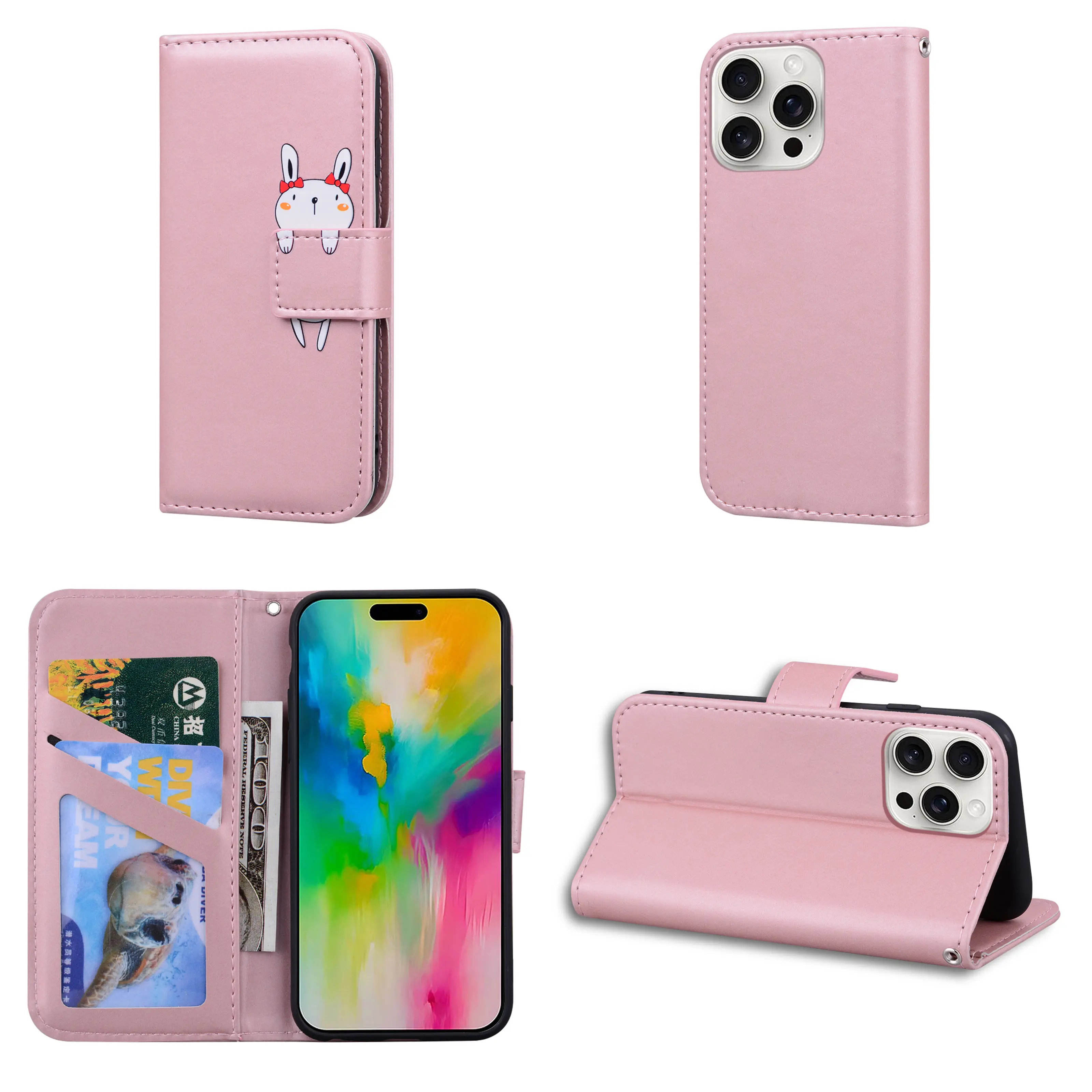 Magnetic Leather Wallet Case with Shockproof Cartoon Design and Flip Cover