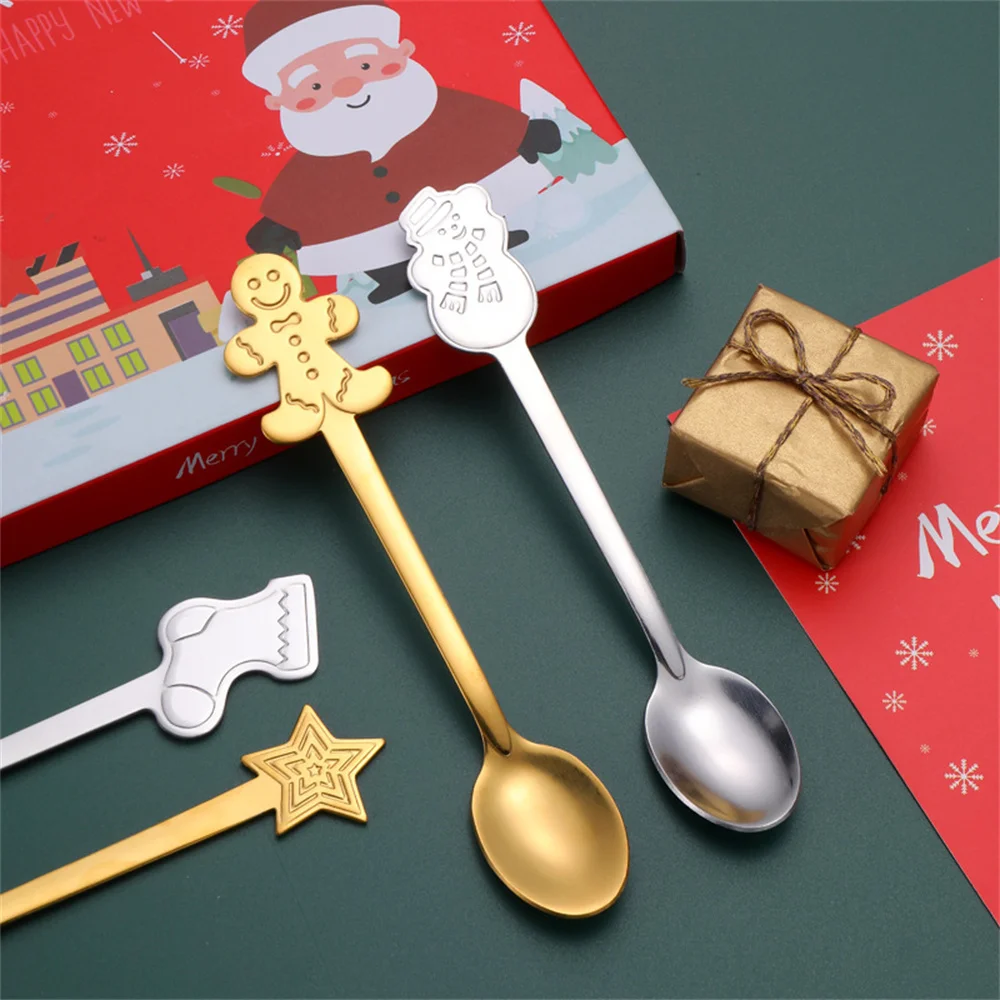 Description Picture 3 of item5/1PCS Christmas Coffee Spoon & Fork Sets Coffee Stirring Spoon Creative Dessert Tea Spoon Shovel Christmas Gift Box