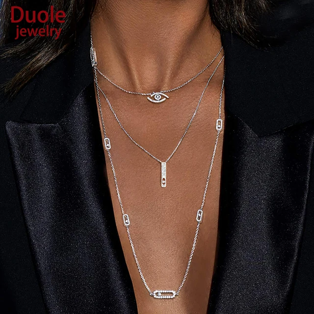 눈부신 럭셔리: 스털링 실버 럭키 아이 다이아몬드 목걸이