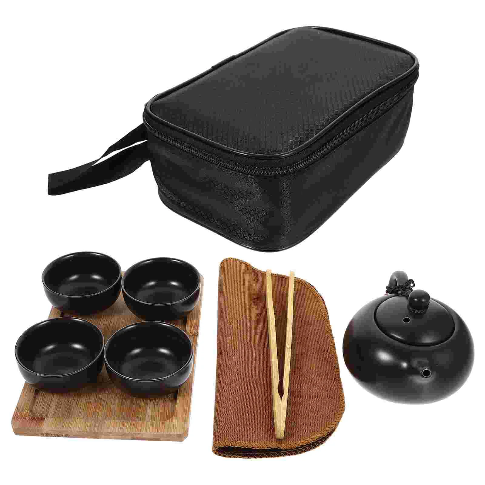 

Portable Tea Set Ceramic Teapot Chinese Brewing Kit Travel Serving Teacup Cups Teaware Home Wooden Tray