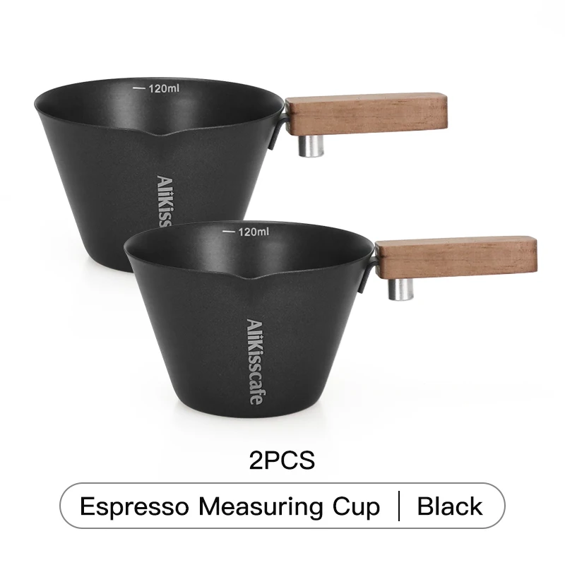 Elegant Stainless Steel Espresso Pouring Cup with Wood Handle & Precise Scale - 120ml