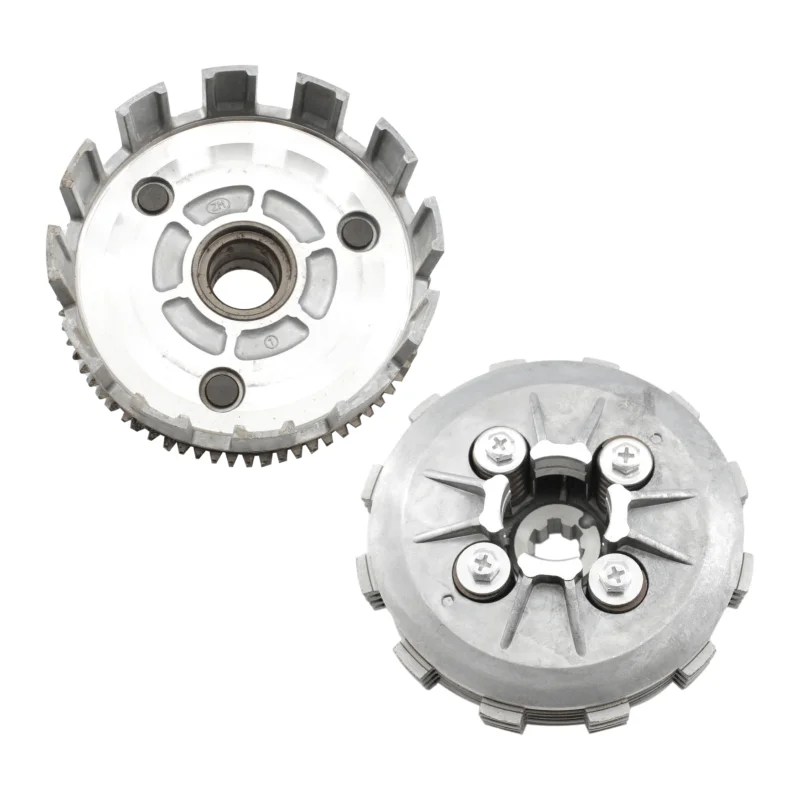 Motorcycle clutch parts with drum hub assemblies and friction pressure