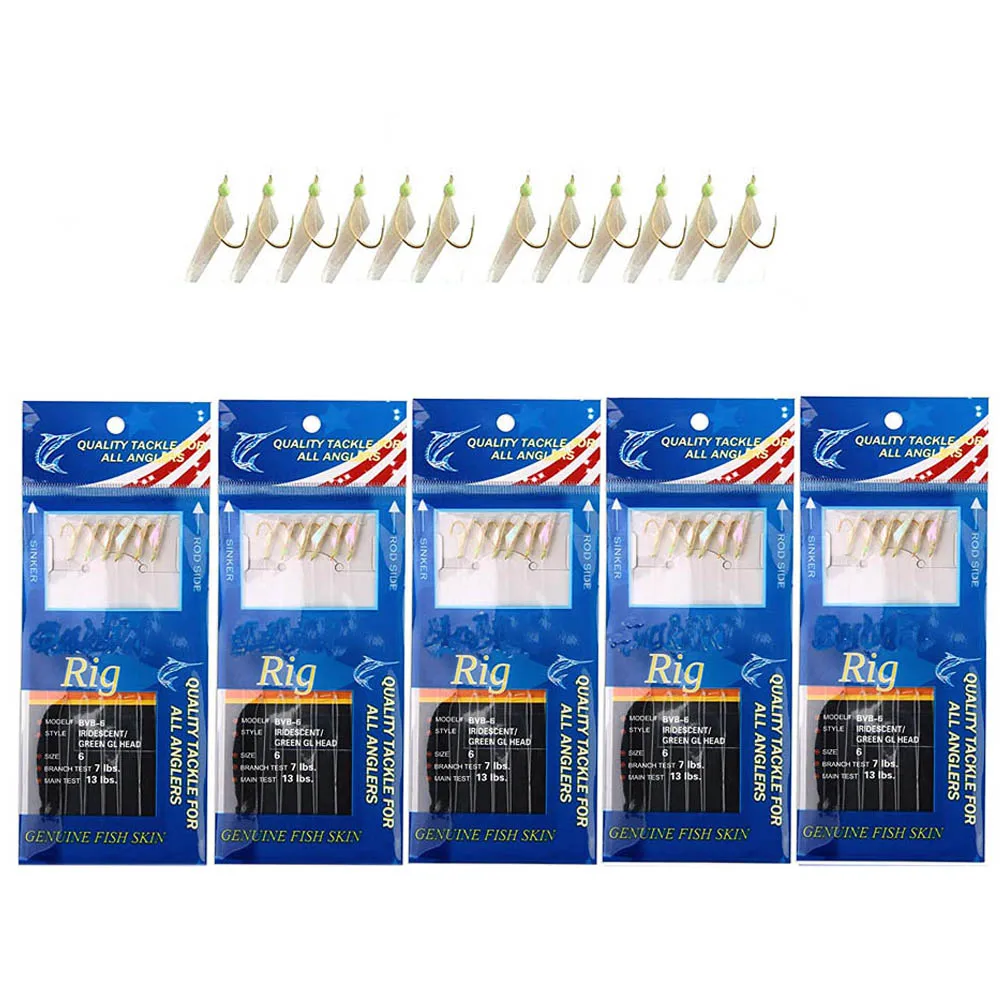 5er-Pack Meeresfischköder-Set, leuchtende Makrelen-Angelköder, Haken mit echter Fischhaut, Salzwasser-Angelrigger, Angelzubehör 4 # 6 # 8 # – Detail 3