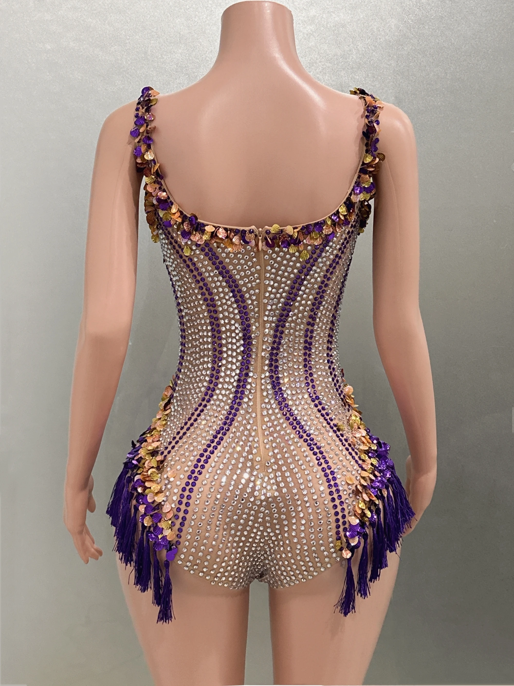 Luxury Diamonds Sequins Tassels Sexy Bodysuit Party Evening Star Performance Costume Nightclub Singer Dancer Stage Wear