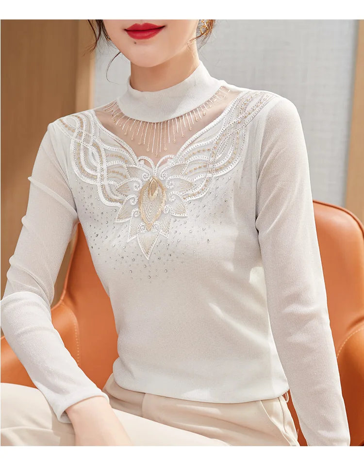Primavera de Manga Oco para Fora Novo Comprida Camiseta Feminina Moda Sexy Quente Perfuração Malha Topos Gola Tamanho Grande Feminino 2022 9 Computers & Electronics