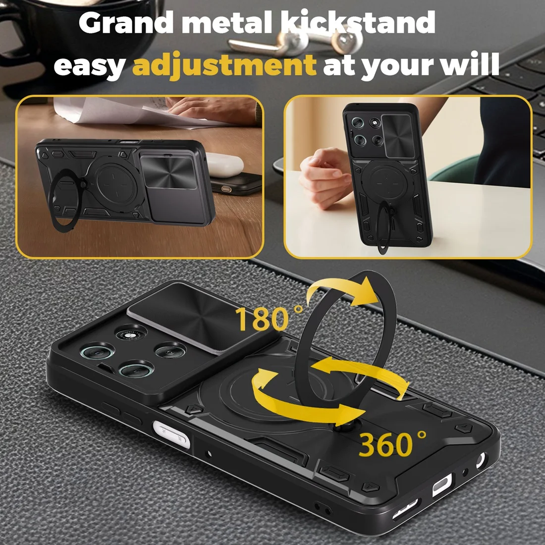 Slim Shockproof Phone Case with 360° Ring Holder and Magnetic Car Mount Feature