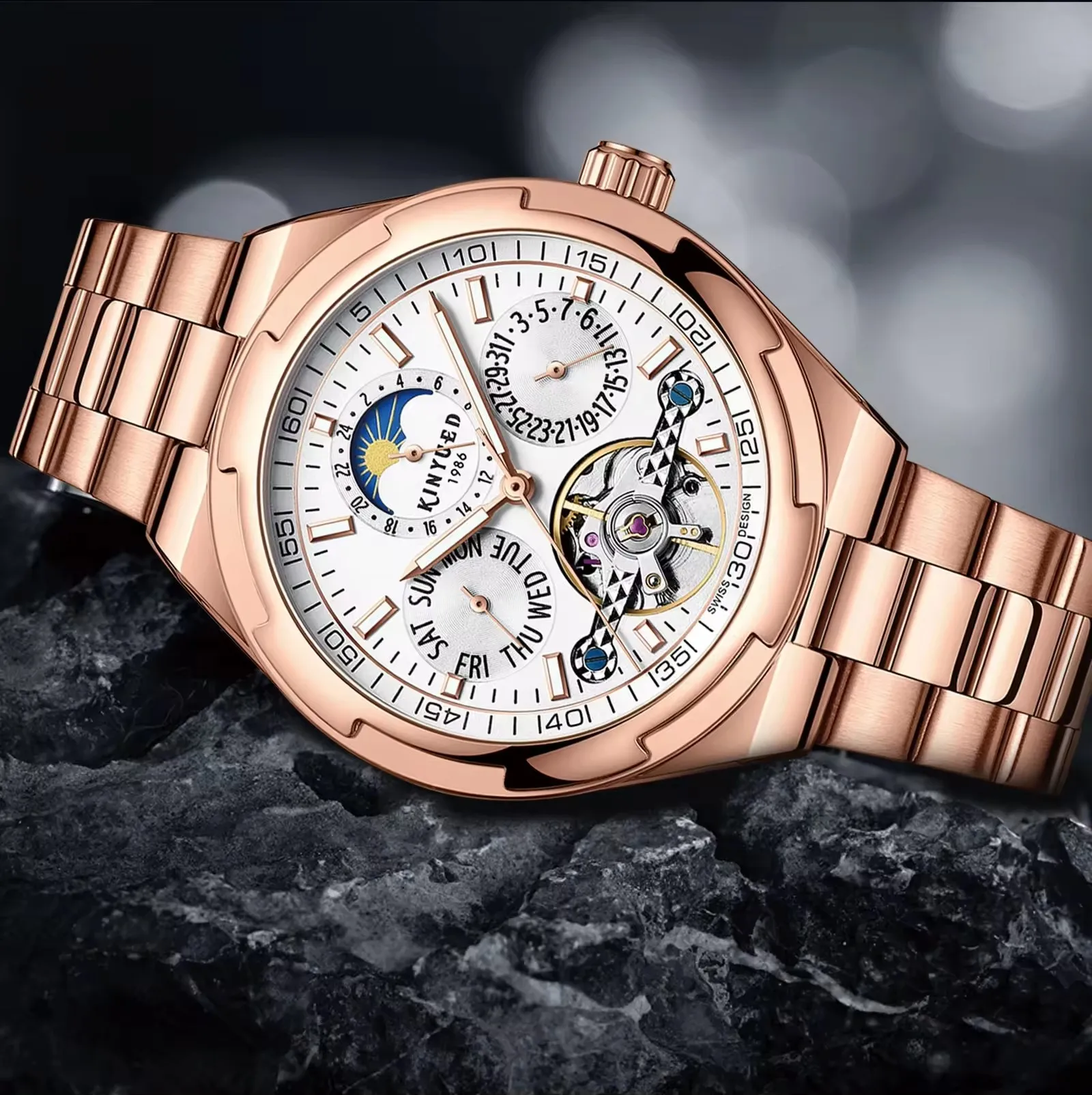 Automatic Winding Mechanical Wrist Watch Machine Men Watches For Man Free Shipping With Tourbillon Waterproof Uhr Moon Phase