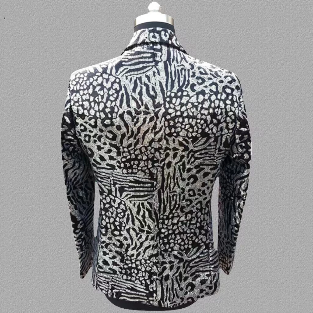 Luxury Full Men's Suit Jacket Leopard print Sequins Fashion Trends Senior Host Dress Chic Elegant Banquet Male Slim Blazer Coats