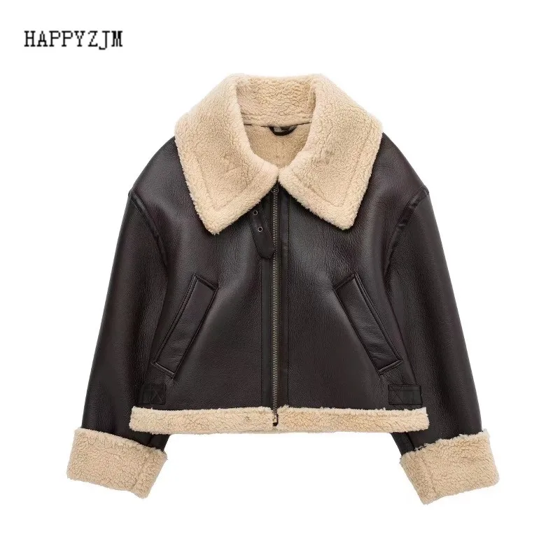 

2022 New Women Double-Sided Short Jacket Fashion Lapel Long Sleeve Autumn And Winter Warm Coat Trend Casual Street Style