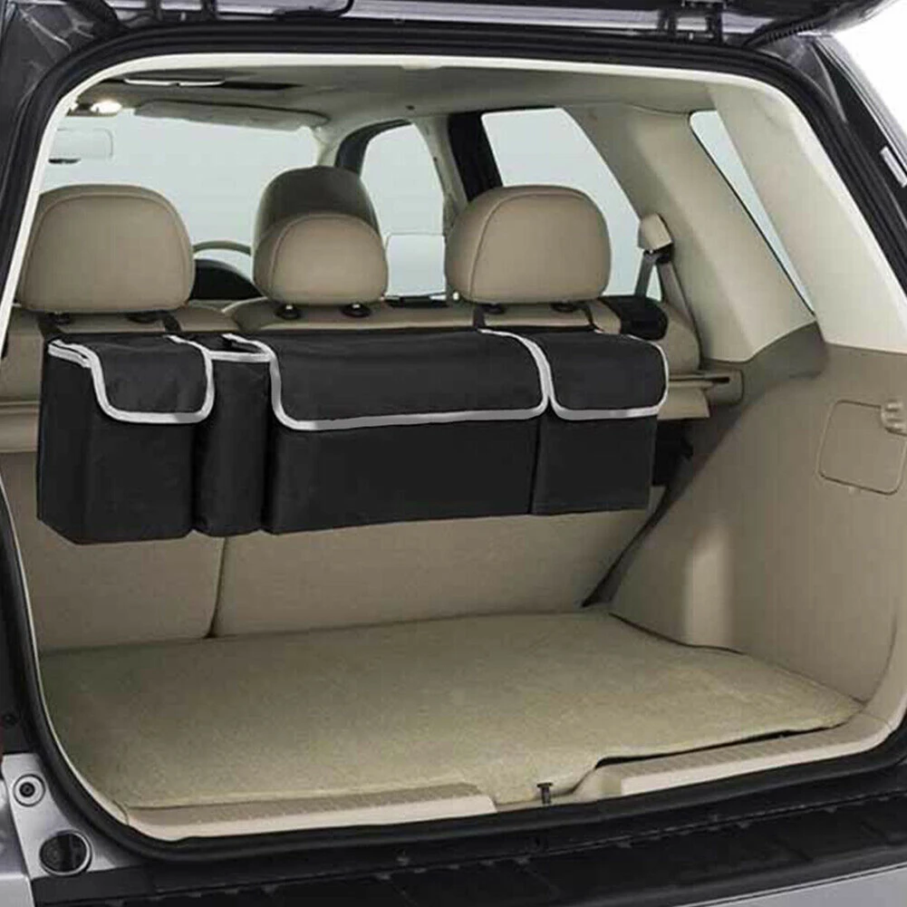 Car Trunk Box with 4 Pockets Storage Box Case Large Capacity Hanging Back Seat Storage Bag Oxford Cloth Car Interior Accessories