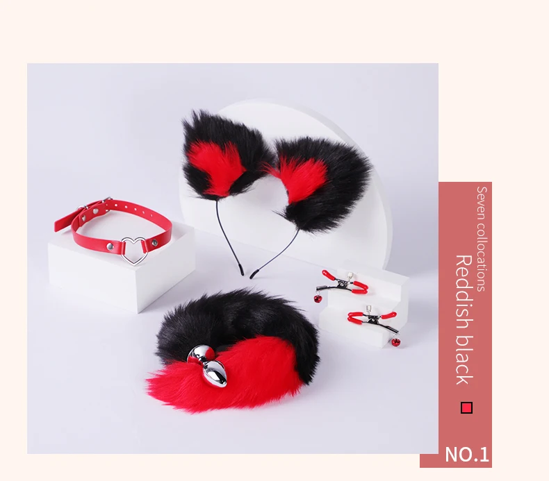 Blackwolf bonito raposa cauda anal plugue orelhas de gato headbands conjunto mamilo clip pescoço colar erótico cosplay brinquedos sexuais para adultos