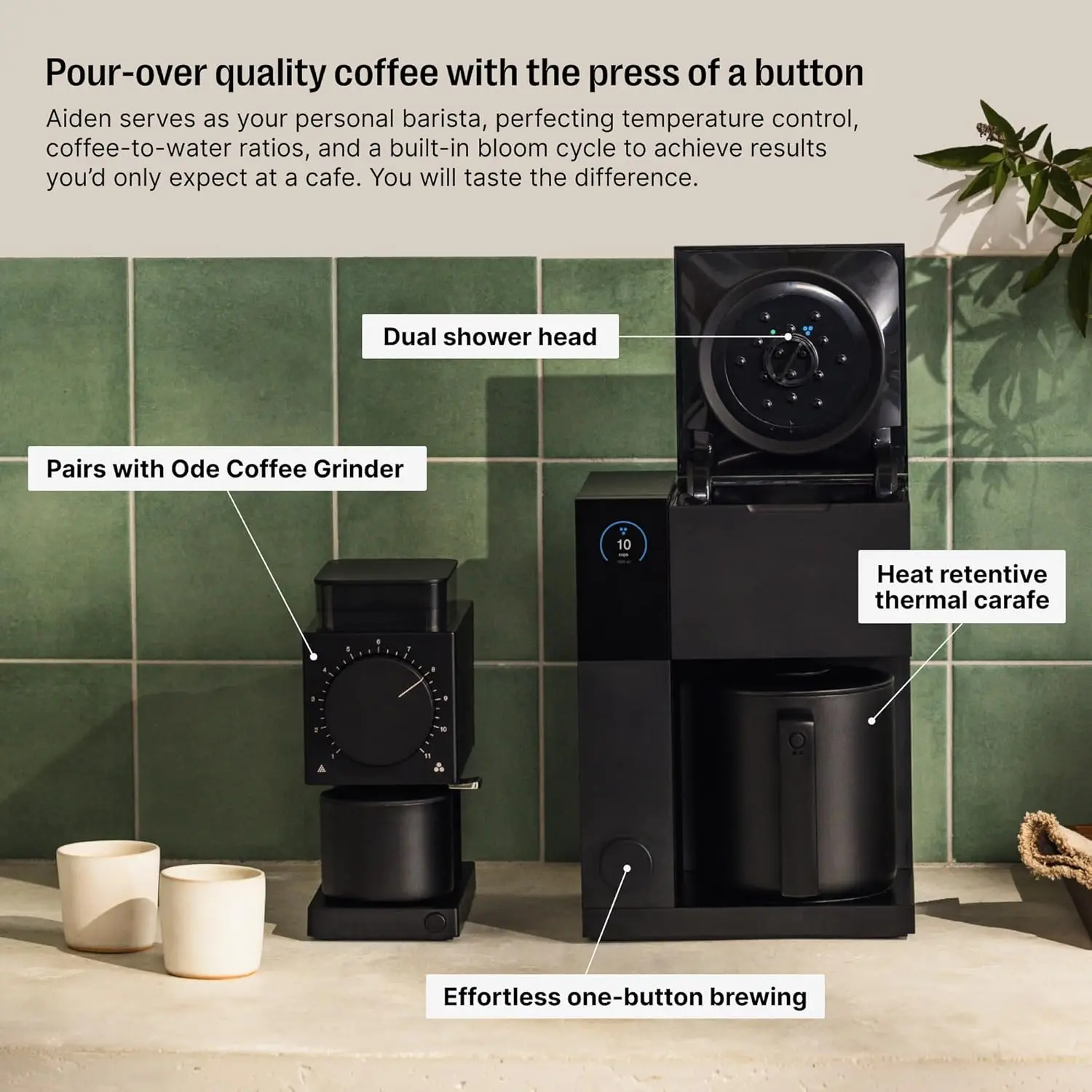 Fellow Precision Coffee Maker - 10-Cup Thermal Carafe, Built-In Brewing Guidance, Scheduling, Removable Water Tank, Matte 3