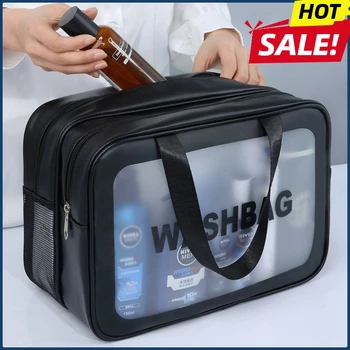 Sac de maquillage en PU double transparent, séparation sèche-humide, sac de lavage portable, sac de rangement de cosmétiques, voyage fitness, essentiels de natation