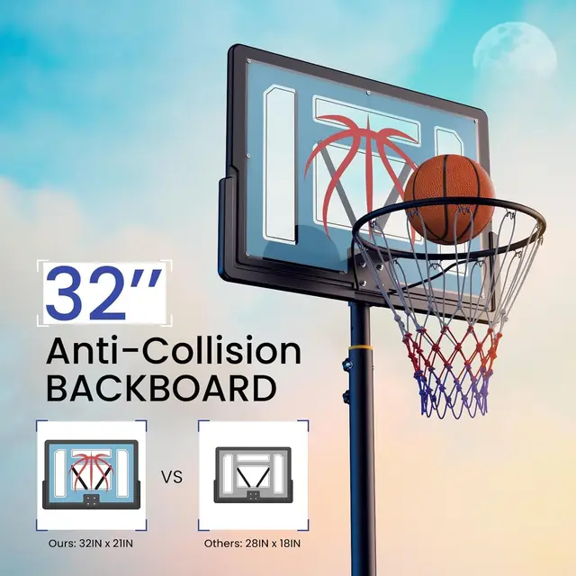 Adjustable Basketball Hoop 4.82-8.53ft, Portable with Wheels, 32in Backboard, Includes Ball & Nets