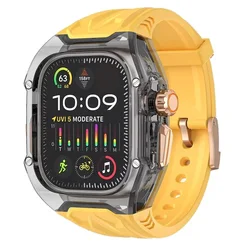 Transparent Protective Case + TPU Strap Modification Kit for 44mm series654 SE (Yellow Black)