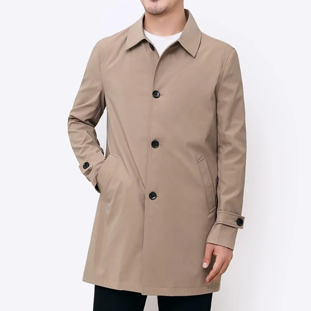 Men's Trench Coat Long Windbreaker Fashion Business Casual Loose Solid England Style Turn Down Collar Jackets