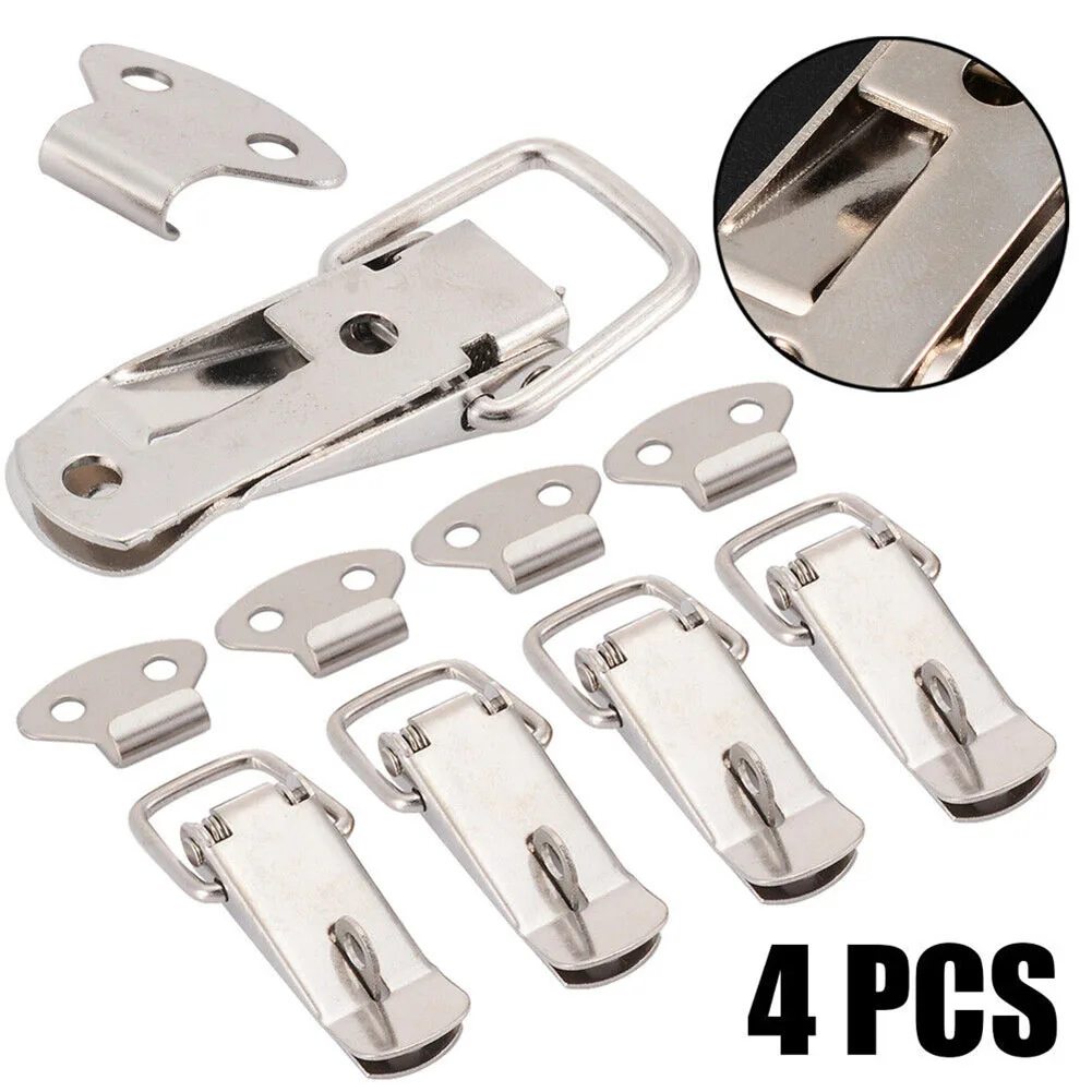 4Pcs Latch Catch Duck-mouth Buckle Hook Wooden Box Hasps Clamp Metal Spring Catch Clasp Loaded Draw Toggle Clamp Hasps