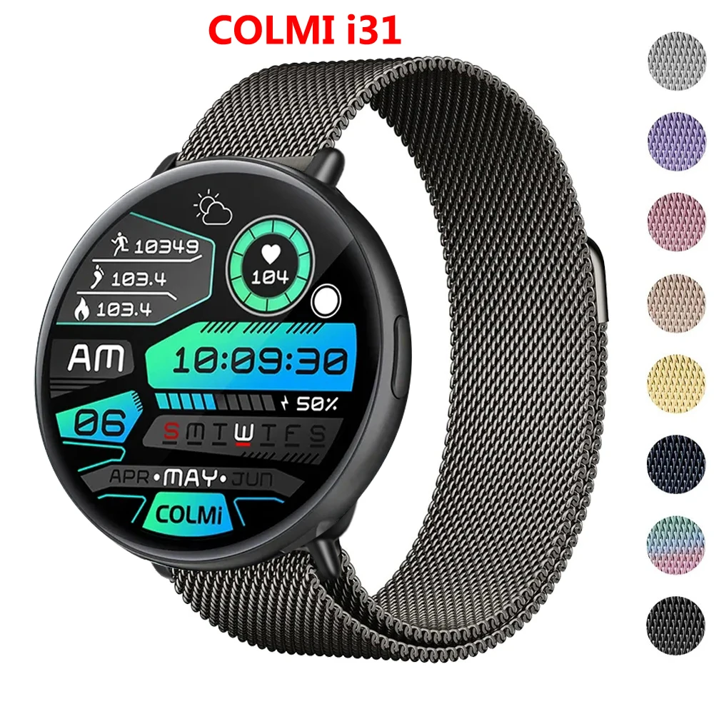 20mm Loop for COLMI i31 C61 C80 Strap Magnetic Stainless Steel Metal Wrist Bracelet for COLMI C80 Band Accessories sports silicone strap for colmi p8 plus smartwatch wristband for colmi p9 v31 v23 land 2s band bracelet replace accessories