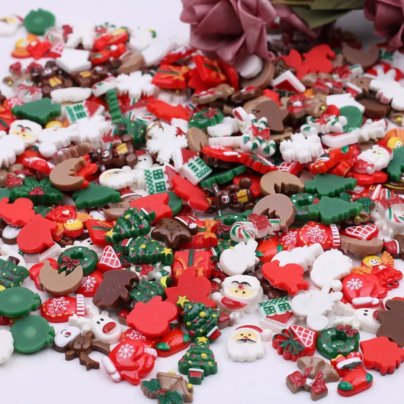 Resin Jewelry Accessories Resin Hairpin Accessories Resin Nail Art Crafts Resin Flower Embellishments Simulation Stones Decor Accessories 50pcs Resin Christmas Flatbacks Santa Snowman Snowflake Holly Xmas Tree Mixed Cabochons for Scrapbooking DIY Crafts Hair Jewelry