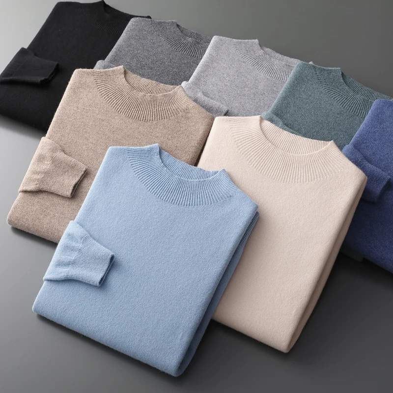 100% Pure Wool Cashmere Sweater Men's Half Turtleneck Pullover Casual Fashion Thickening Top Knitting Sweater 4