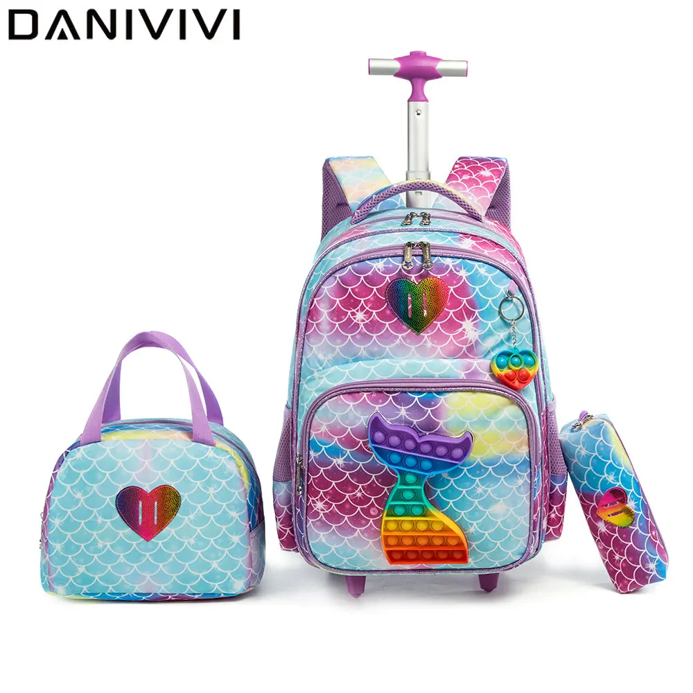 

New School Backpacks for Teenagers Girls with Wheeled School Backpack Press Bubbles Design with Lunch Bags Pencil Case Schoolbag