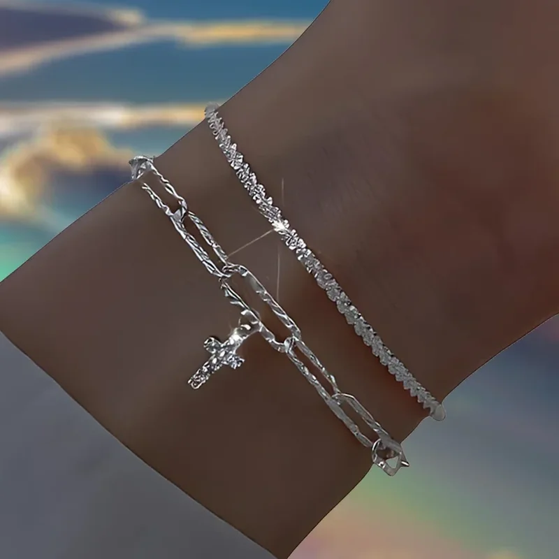 6Pcs 925 Sterling Silver Rhinestone Bracelets for Women
