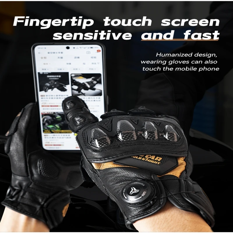 SFK Black-gold Motorcycle Gloves Racing Genuine Leather Knob